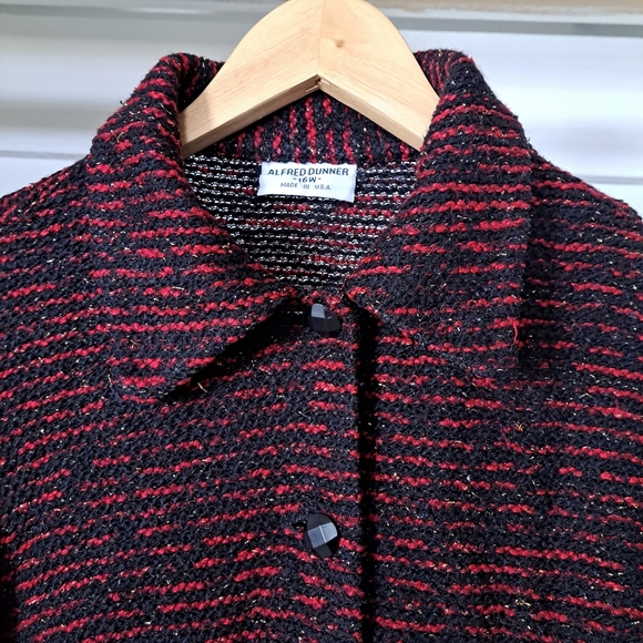 Alfred Dunner |Red, black, gold metallic tweed knit women jacket & shoulder pads - Picture 2 of 12
